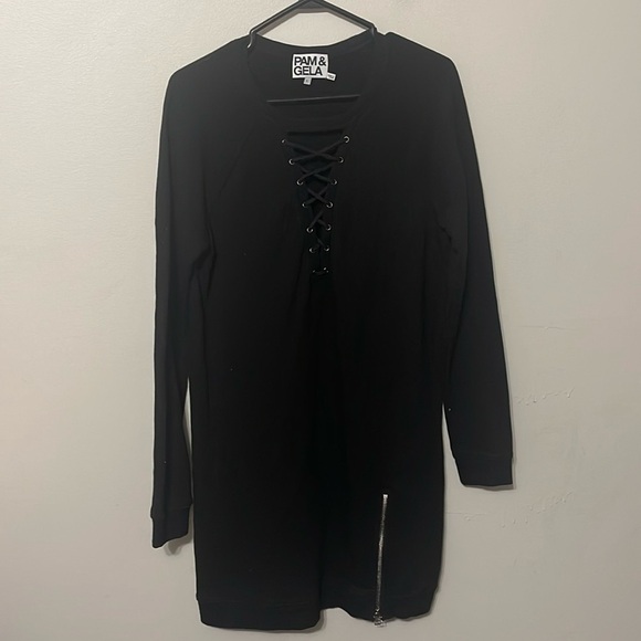 Pam & Gela Choker Lace Up Dress in Black - Picture 2 of 6